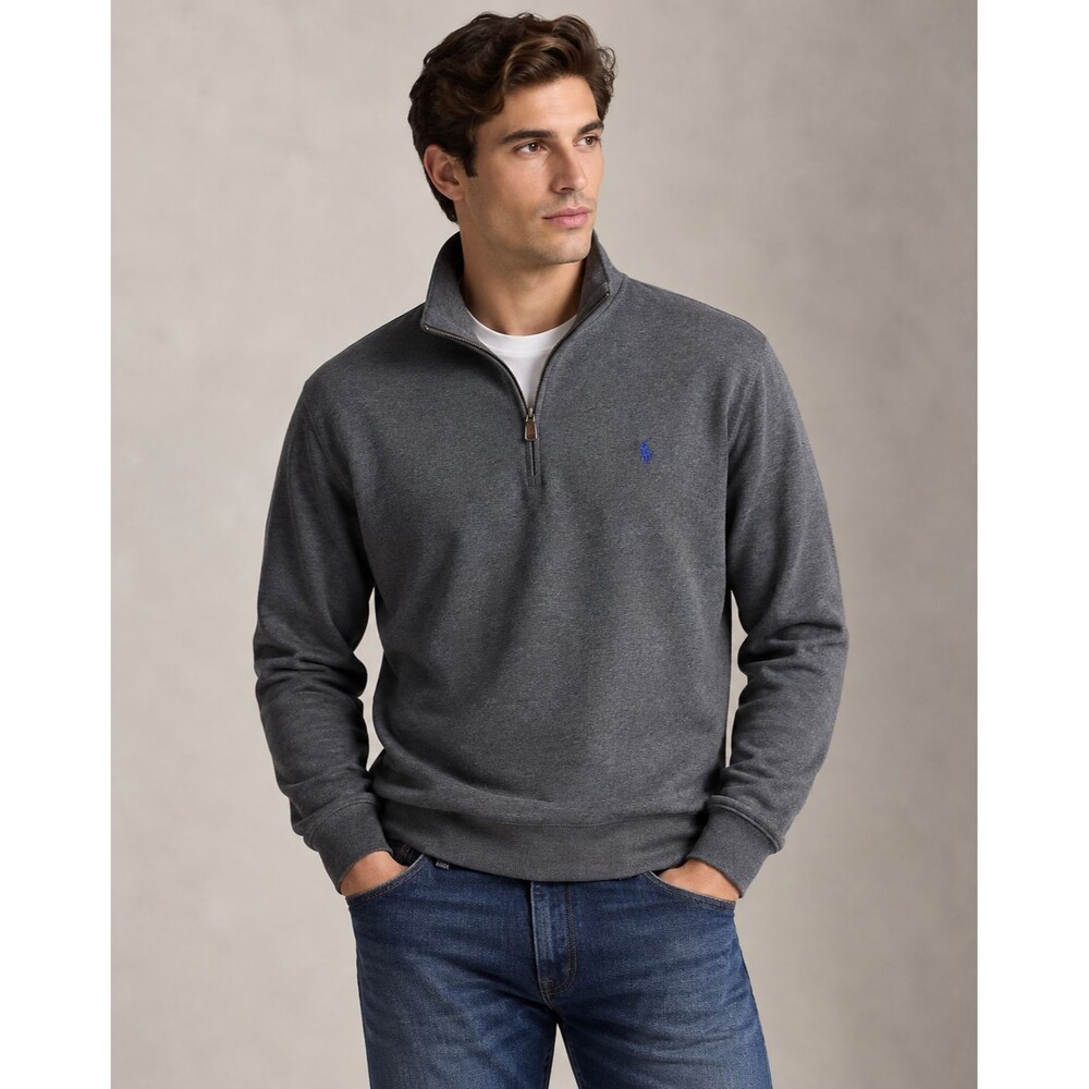 Polo Ralph Lauren Luxury Jersey Quarter Zip Men’s M Pullover Sweater Gray Pony